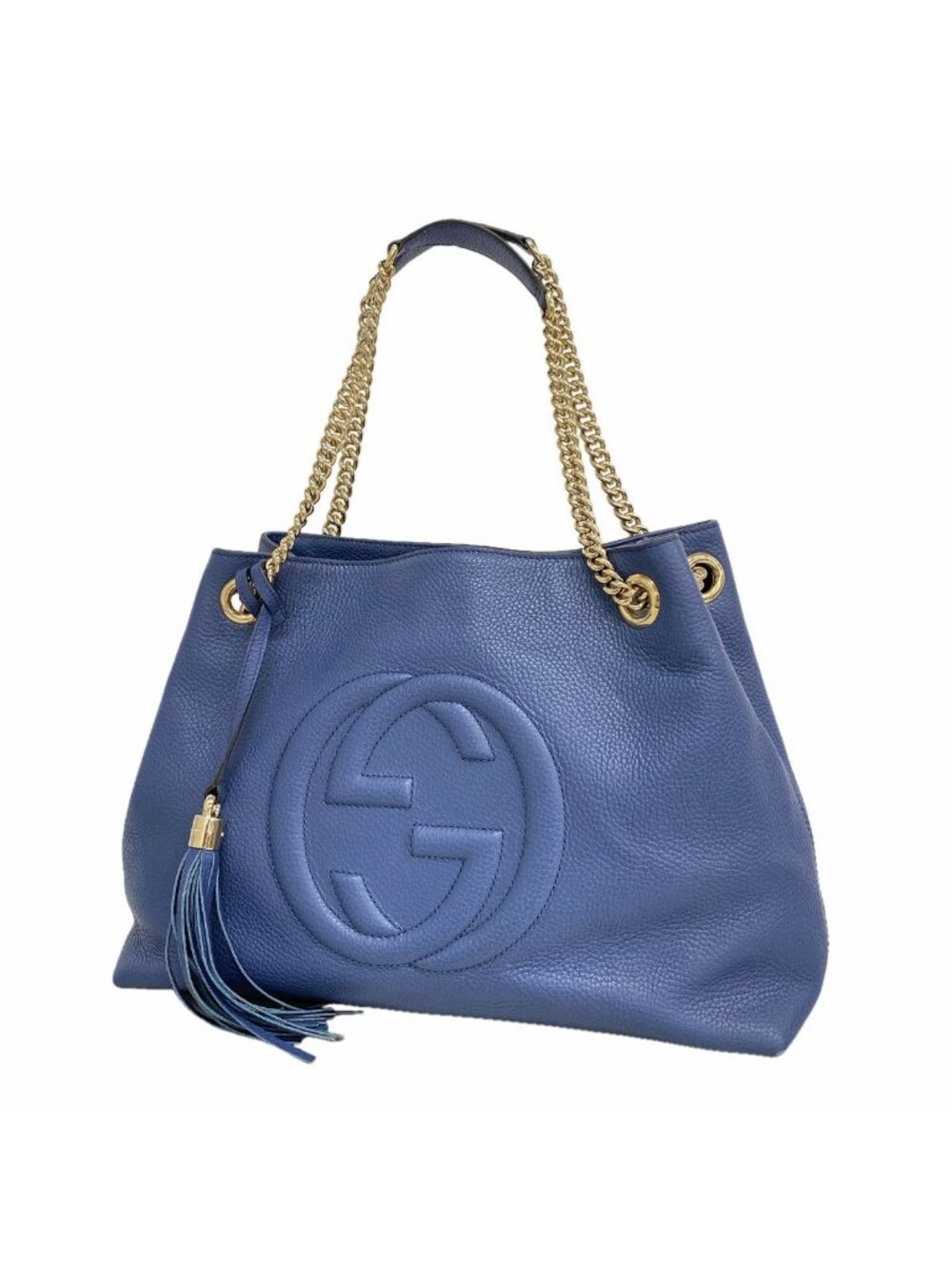 Gucci Shoulder Bag Soho Leather Blue Champagne Gold